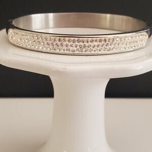 JCM Pave Crystal Stainless Steel Hinged‎ Bangle Bracelet Rhinestone Vintage 80's
